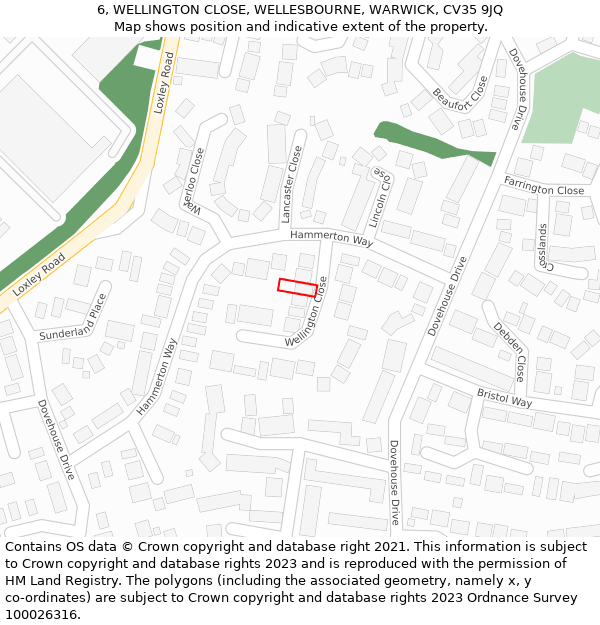 6, WELLINGTON CLOSE, WELLESBOURNE, WARWICK, CV35 9JQ: Location map and indicative extent of plot