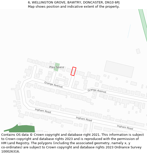 6, WELLINGTON GROVE, BAWTRY, DONCASTER, DN10 6PJ: Location map and indicative extent of plot