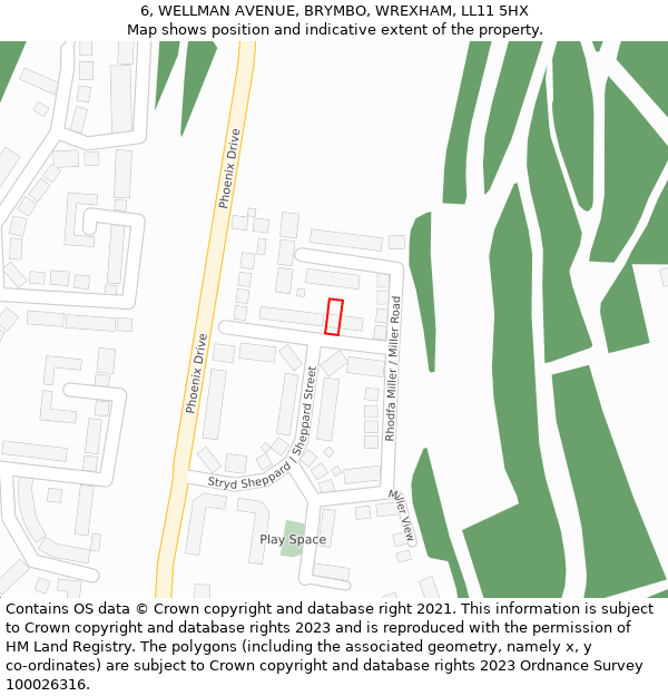 6, WELLMAN AVENUE, BRYMBO, WREXHAM, LL11 5HX: Location map and indicative extent of plot