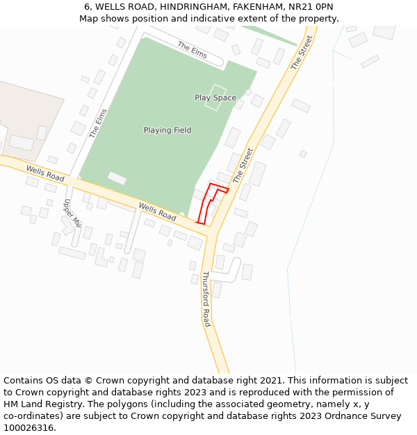 6, WELLS ROAD, HINDRINGHAM, FAKENHAM, NR21 0PN: Location map and indicative extent of plot