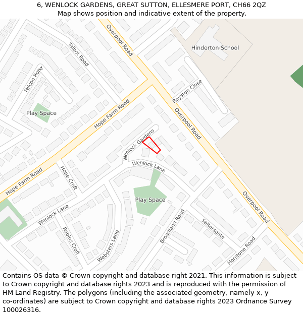 6, WENLOCK GARDENS, GREAT SUTTON, ELLESMERE PORT, CH66 2QZ: Location map and indicative extent of plot