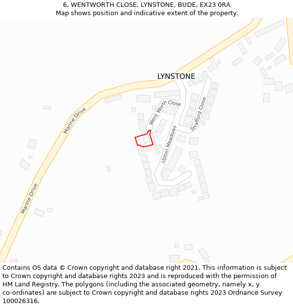 6, WENTWORTH CLOSE, LYNSTONE, BUDE, EX23 0RA: Location map and indicative extent of plot