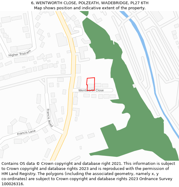 6, WENTWORTH CLOSE, POLZEATH, WADEBRIDGE, PL27 6TH: Location map and indicative extent of plot