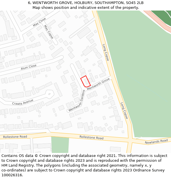 6, WENTWORTH GROVE, HOLBURY, SOUTHAMPTON, SO45 2LB: Location map and indicative extent of plot