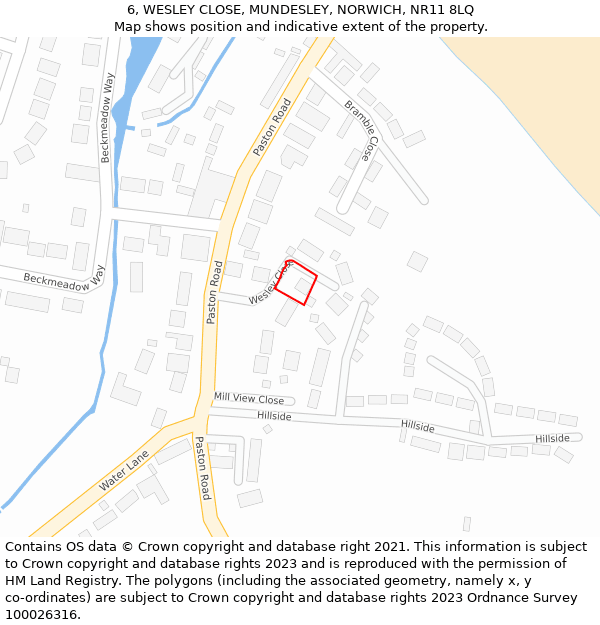 6, WESLEY CLOSE, MUNDESLEY, NORWICH, NR11 8LQ: Location map and indicative extent of plot