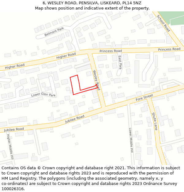 6, WESLEY ROAD, PENSILVA, LISKEARD, PL14 5NZ: Location map and indicative extent of plot