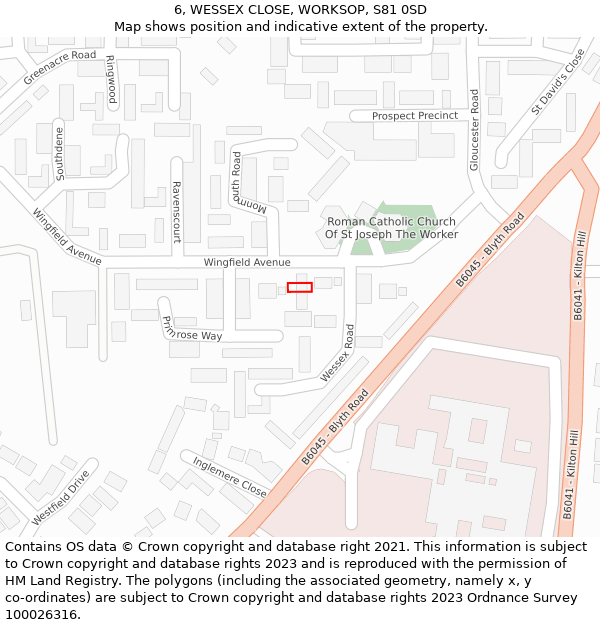 6, WESSEX CLOSE, WORKSOP, S81 0SD: Location map and indicative extent of plot