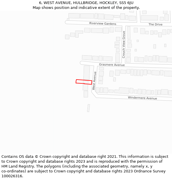 6, WEST AVENUE, HULLBRIDGE, HOCKLEY, SS5 6JU: Location map and indicative extent of plot
