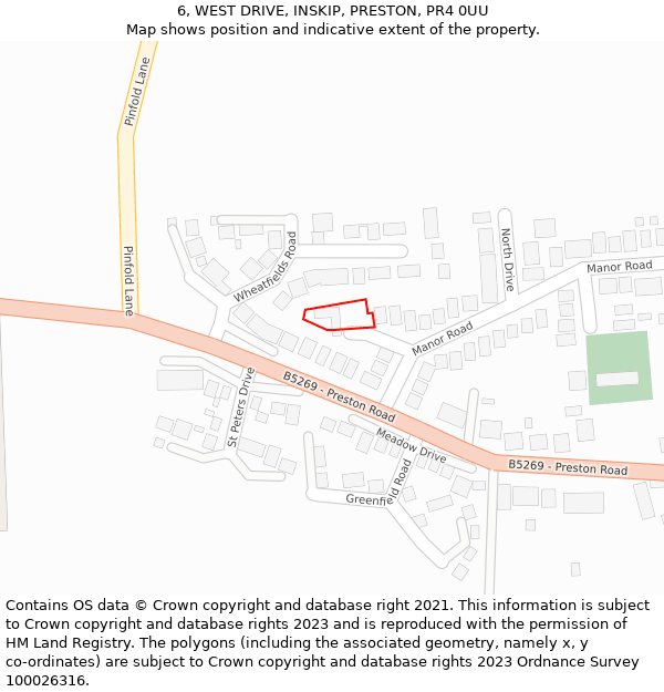 6, WEST DRIVE, INSKIP, PRESTON, PR4 0UU: Location map and indicative extent of plot