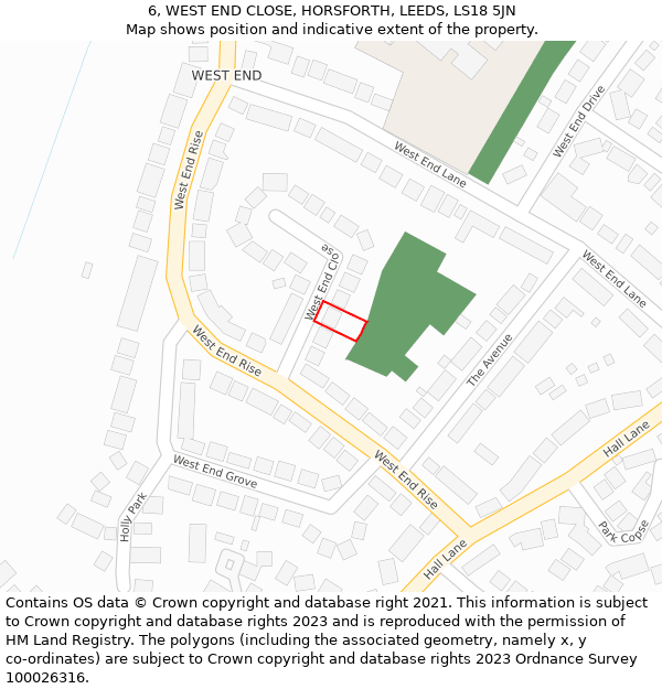 6, WEST END CLOSE, HORSFORTH, LEEDS, LS18 5JN: Location map and indicative extent of plot