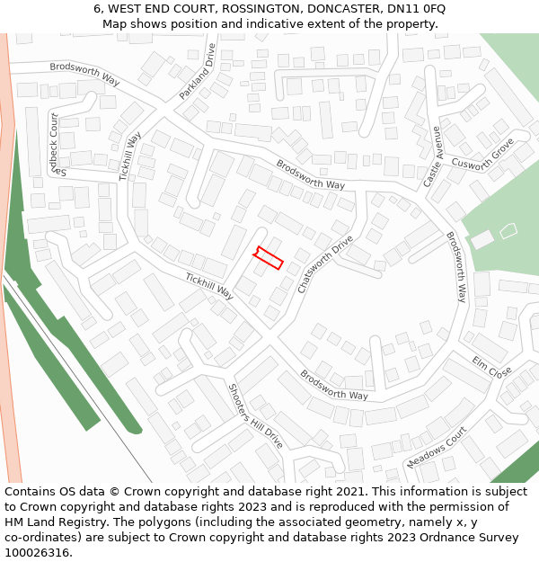 6, WEST END COURT, ROSSINGTON, DONCASTER, DN11 0FQ: Location map and indicative extent of plot