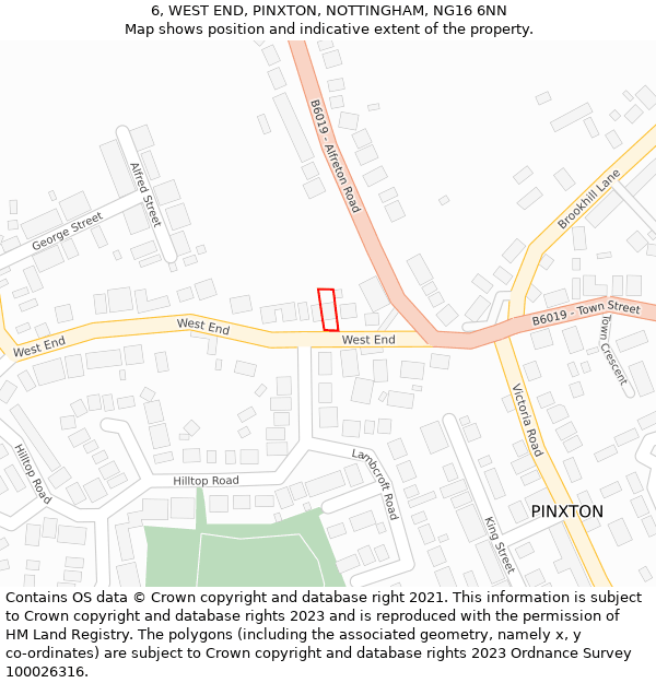 6, WEST END, PINXTON, NOTTINGHAM, NG16 6NN: Location map and indicative extent of plot