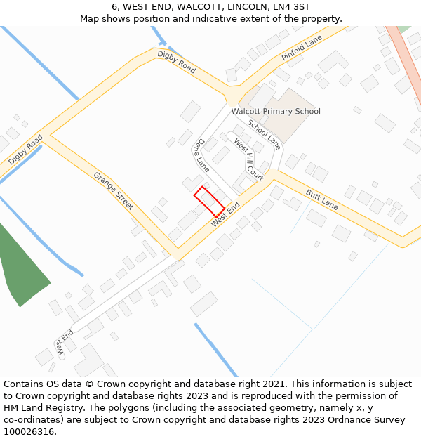 6, WEST END, WALCOTT, LINCOLN, LN4 3ST: Location map and indicative extent of plot