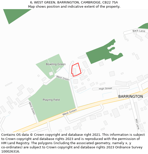6, WEST GREEN, BARRINGTON, CAMBRIDGE, CB22 7SA: Location map and indicative extent of plot