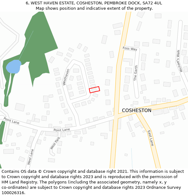 6, WEST HAVEN ESTATE, COSHESTON, PEMBROKE DOCK, SA72 4UL: Location map and indicative extent of plot