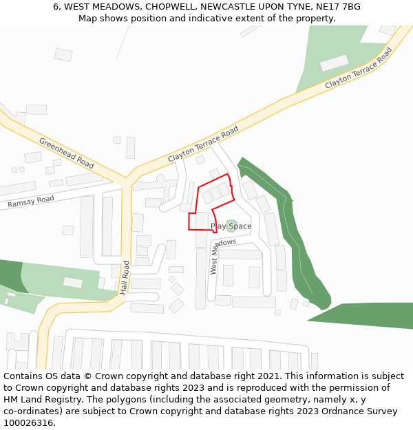6, WEST MEADOWS, CHOPWELL, NEWCASTLE UPON TYNE, NE17 7BG: Location map and indicative extent of plot