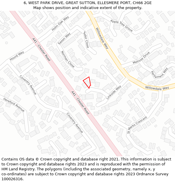 6, WEST PARK DRIVE, GREAT SUTTON, ELLESMERE PORT, CH66 2GE: Location map and indicative extent of plot