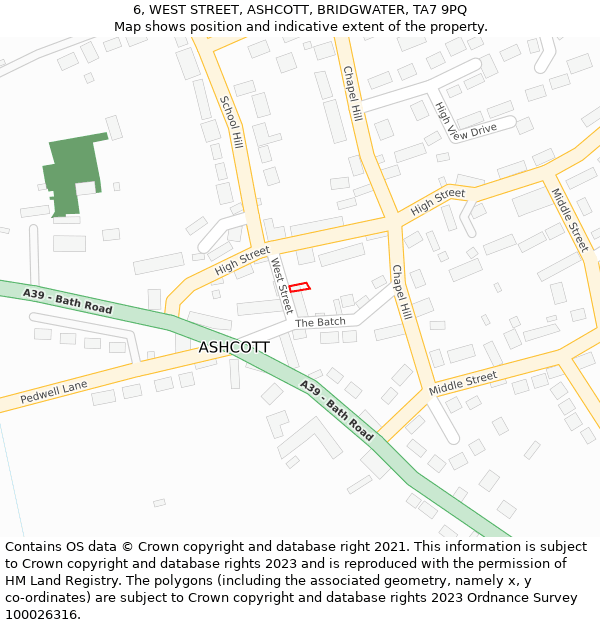 6, WEST STREET, ASHCOTT, BRIDGWATER, TA7 9PQ: Location map and indicative extent of plot