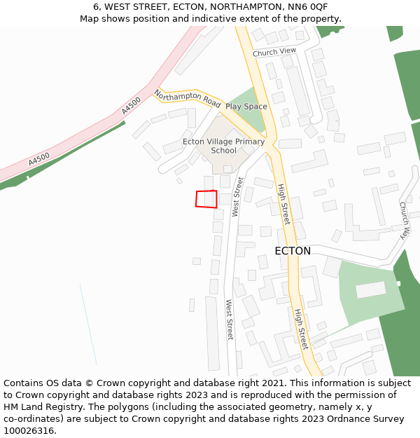 6, WEST STREET, ECTON, NORTHAMPTON, NN6 0QF: Location map and indicative extent of plot