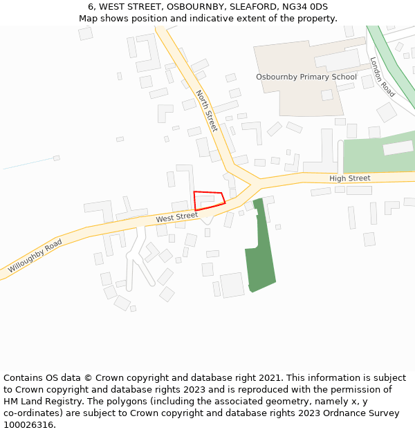 6, WEST STREET, OSBOURNBY, SLEAFORD, NG34 0DS: Location map and indicative extent of plot