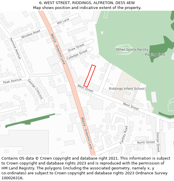 6, WEST STREET, RIDDINGS, ALFRETON, DE55 4EW: Location map and indicative extent of plot