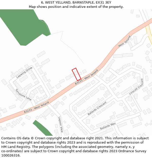 6, WEST YELLAND, BARNSTAPLE, EX31 3EY: Location map and indicative extent of plot