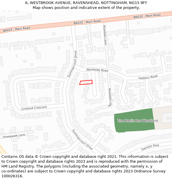 6, WESTBROOK AVENUE, RAVENSHEAD, NOTTINGHAM, NG15 9FY: Location map and indicative extent of plot