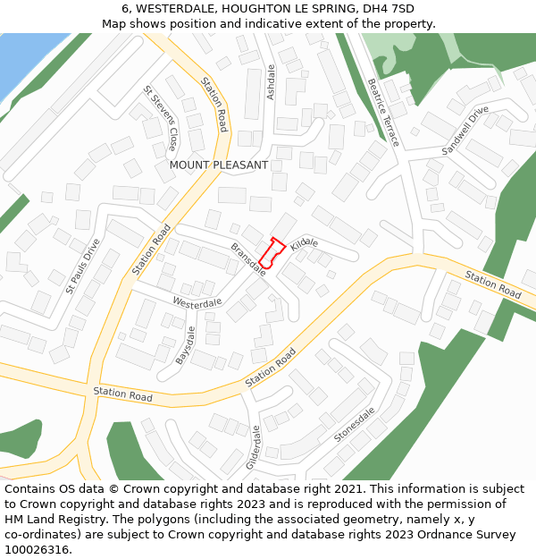 6, WESTERDALE, HOUGHTON LE SPRING, DH4 7SD: Location map and indicative extent of plot