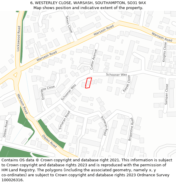 6, WESTERLEY CLOSE, WARSASH, SOUTHAMPTON, SO31 9AX: Location map and indicative extent of plot