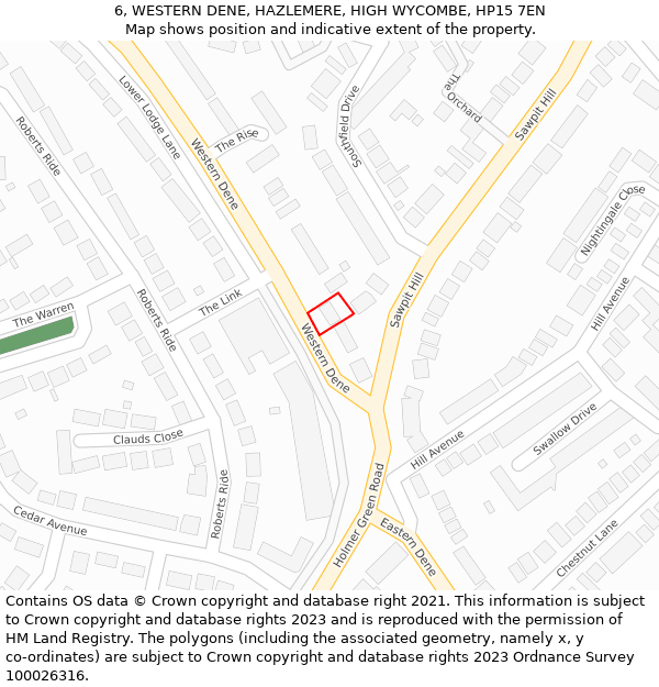 6, WESTERN DENE, HAZLEMERE, HIGH WYCOMBE, HP15 7EN: Location map and indicative extent of plot