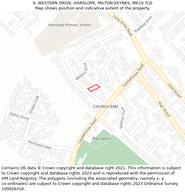 6, WESTERN DRIVE, HANSLOPE, MILTON KEYNES, MK19 7LD: Location map and indicative extent of plot