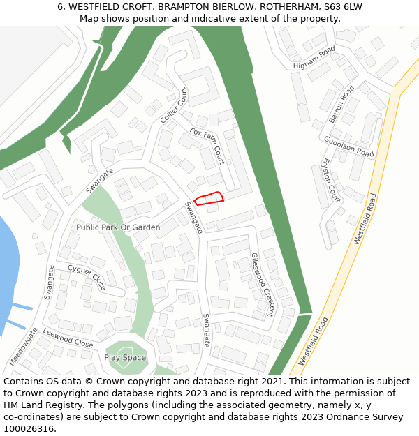 6, WESTFIELD CROFT, BRAMPTON BIERLOW, ROTHERHAM, S63 6LW: Location map and indicative extent of plot