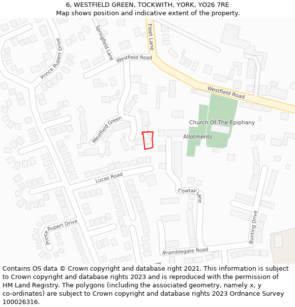 6, WESTFIELD GREEN, TOCKWITH, YORK, YO26 7RE: Location map and indicative extent of plot