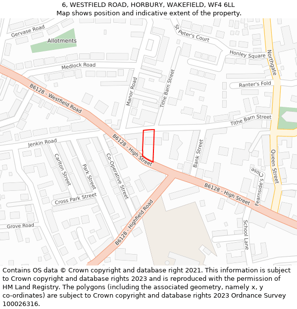 6, WESTFIELD ROAD, HORBURY, WAKEFIELD, WF4 6LL: Location map and indicative extent of plot