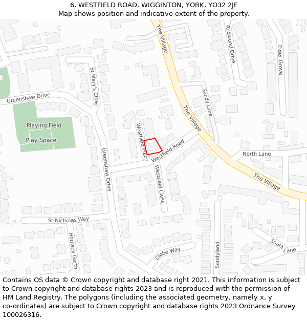 6, WESTFIELD ROAD, WIGGINTON, YORK, YO32 2JF: Location map and indicative extent of plot