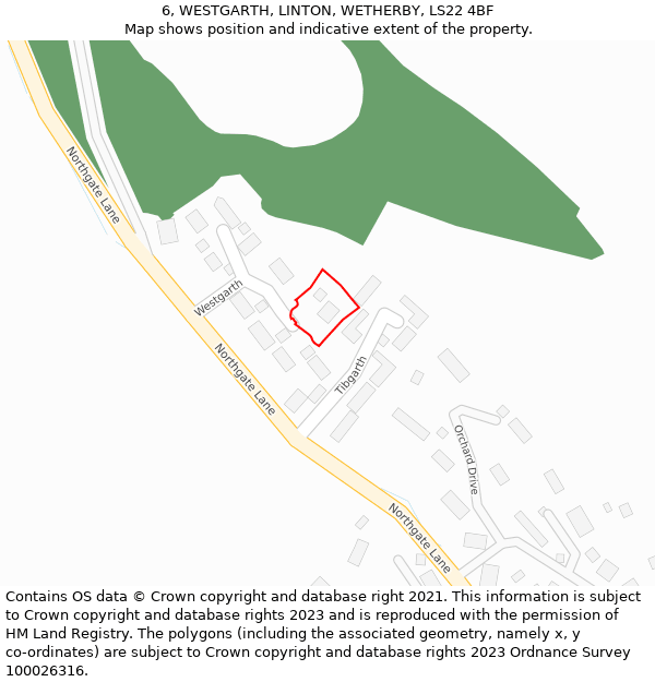 6, WESTGARTH, LINTON, WETHERBY, LS22 4BF: Location map and indicative extent of plot