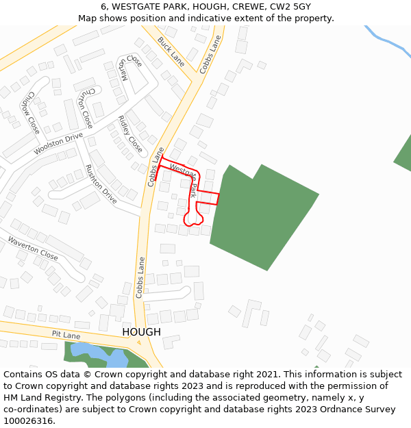 6, WESTGATE PARK, HOUGH, CREWE, CW2 5GY: Location map and indicative extent of plot