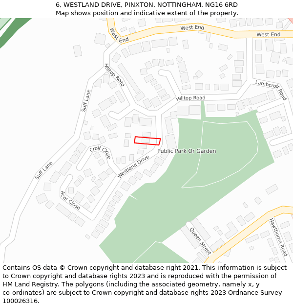 6, WESTLAND DRIVE, PINXTON, NOTTINGHAM, NG16 6RD: Location map and indicative extent of plot