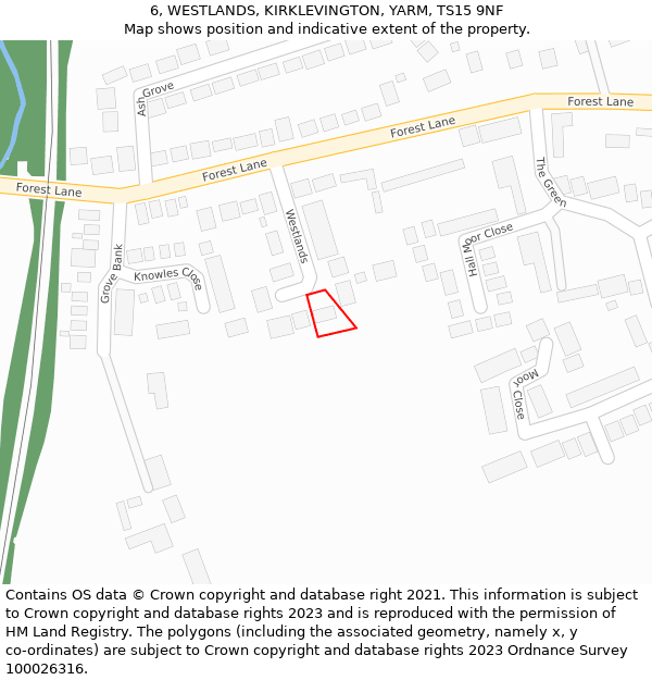 6, WESTLANDS, KIRKLEVINGTON, YARM, TS15 9NF: Location map and indicative extent of plot