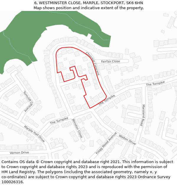6, WESTMINSTER CLOSE, MARPLE, STOCKPORT, SK6 6HN: Location map and indicative extent of plot