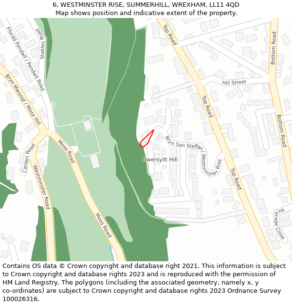 6, WESTMINSTER RISE, SUMMERHILL, WREXHAM, LL11 4QD: Location map and indicative extent of plot