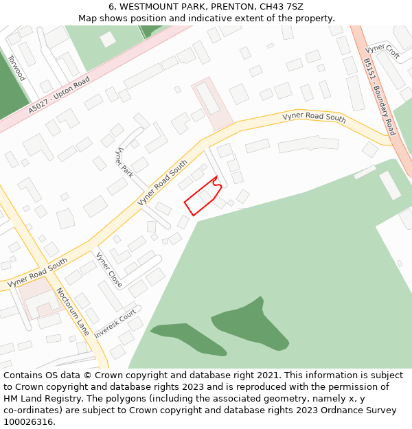 6, WESTMOUNT PARK, PRENTON, CH43 7SZ: Location map and indicative extent of plot