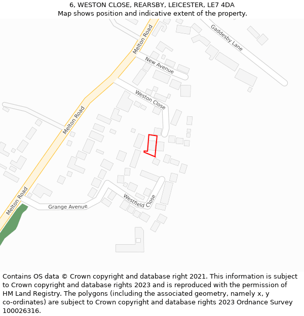 6, WESTON CLOSE, REARSBY, LEICESTER, LE7 4DA: Location map and indicative extent of plot