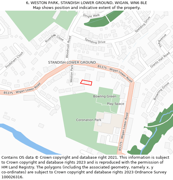 6, WESTON PARK, STANDISH LOWER GROUND, WIGAN, WN6 8LE: Location map and indicative extent of plot