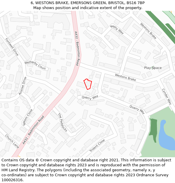 6, WESTONS BRAKE, EMERSONS GREEN, BRISTOL, BS16 7BP: Location map and indicative extent of plot