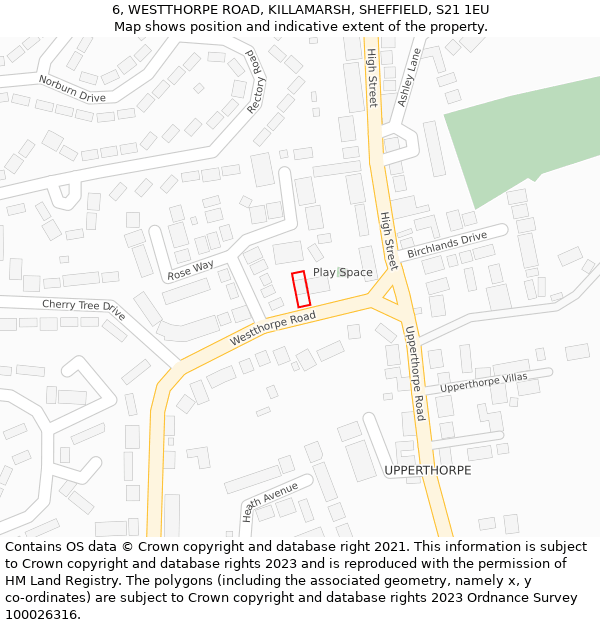 6, WESTTHORPE ROAD, KILLAMARSH, SHEFFIELD, S21 1EU: Location map and indicative extent of plot