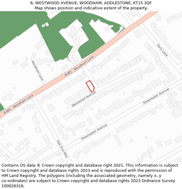 6, WESTWOOD AVENUE, WOODHAM, ADDLESTONE, KT15 3QF: Location map and indicative extent of plot