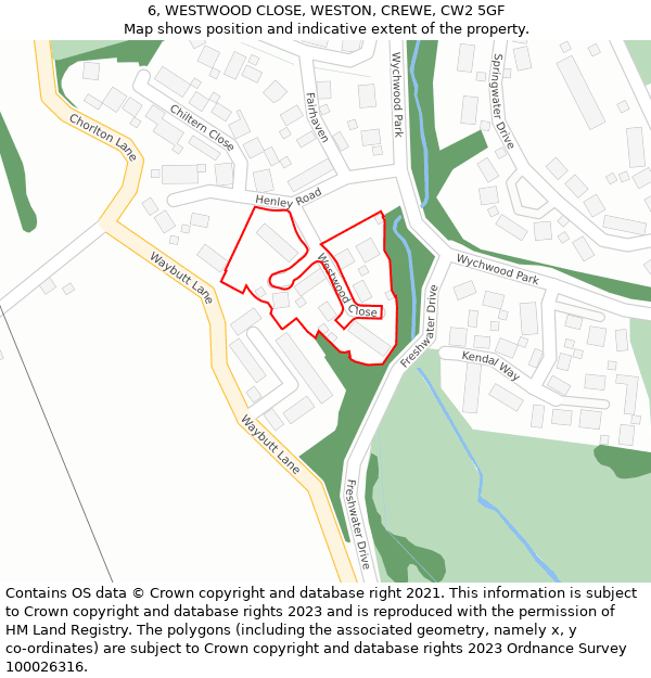 6, WESTWOOD CLOSE, WESTON, CREWE, CW2 5GF: Location map and indicative extent of plot