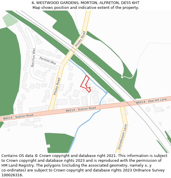 6, WESTWOOD GARDENS, MORTON, ALFRETON, DE55 6HT: Location map and indicative extent of plot