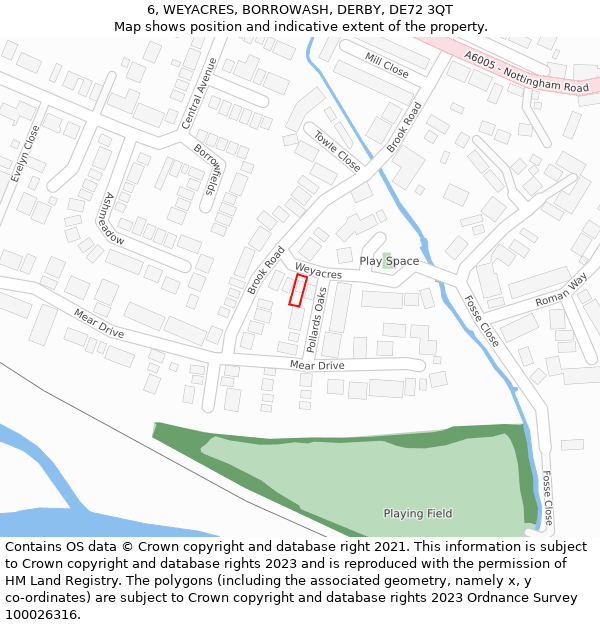 6, WEYACRES, BORROWASH, DERBY, DE72 3QT: Location map and indicative extent of plot